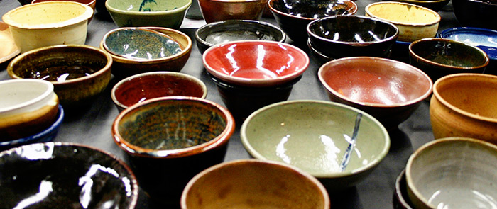 An array of handmade pottery bowls
